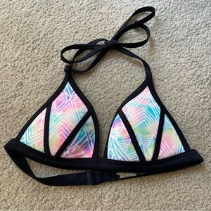 Victoria’s Secret PINK watercolored multicolor halter bikini top with black trim